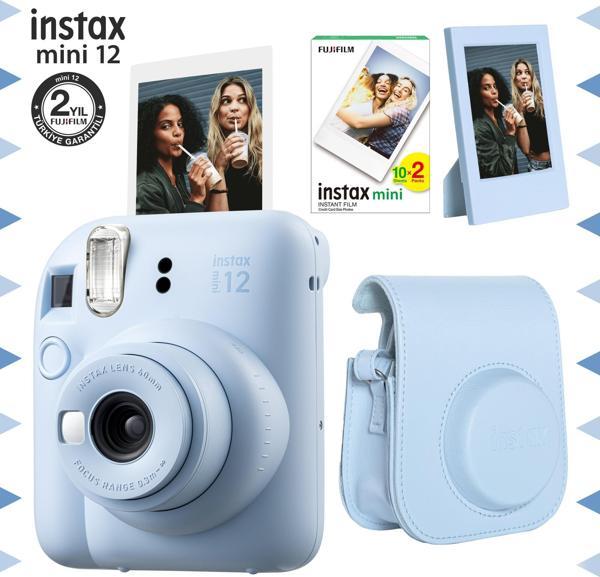 Instax mini 12 Mavi Fotoğraf Makinesi-20'li Film-Çerçeve ve Deri Kılıf Seti - Image 1