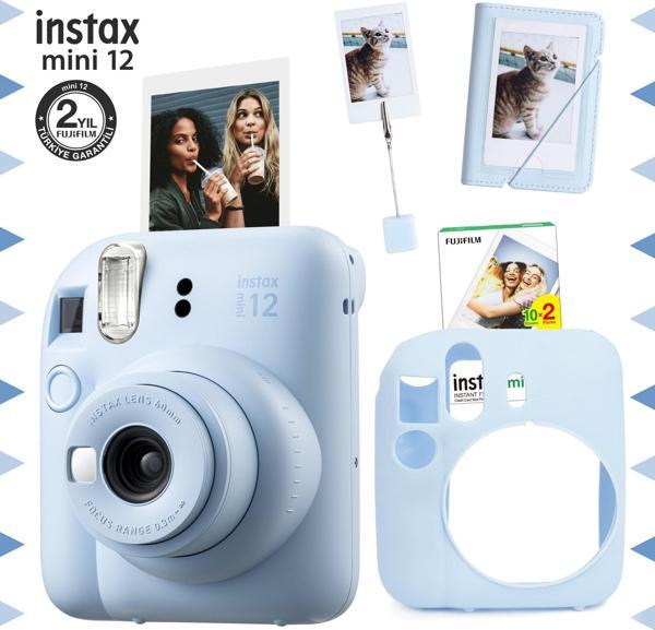 Instax mini 12 Mavi Fotoğraf Makinesi-20'li Film-Kıskaçlı Stand-Mini Albüm ve Silikon Kılıf Seti - Image 1