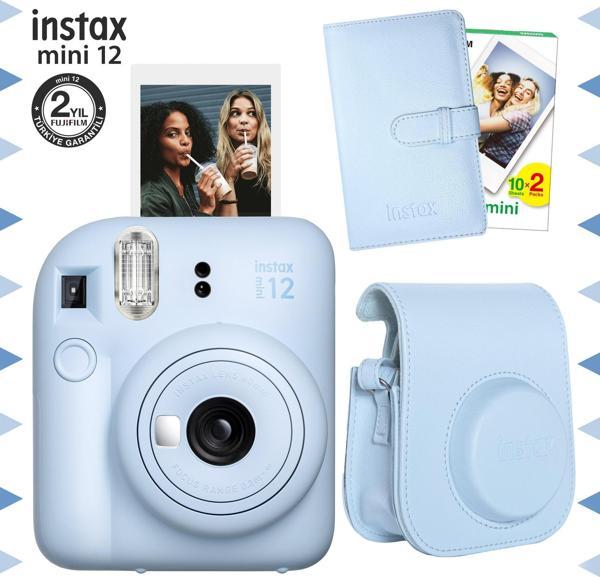 Instax mini 12 Mavi Fotoğraf Makinesi-20'li Film-Laporta Albüm ve Deri Kılıf Seti - Image 1