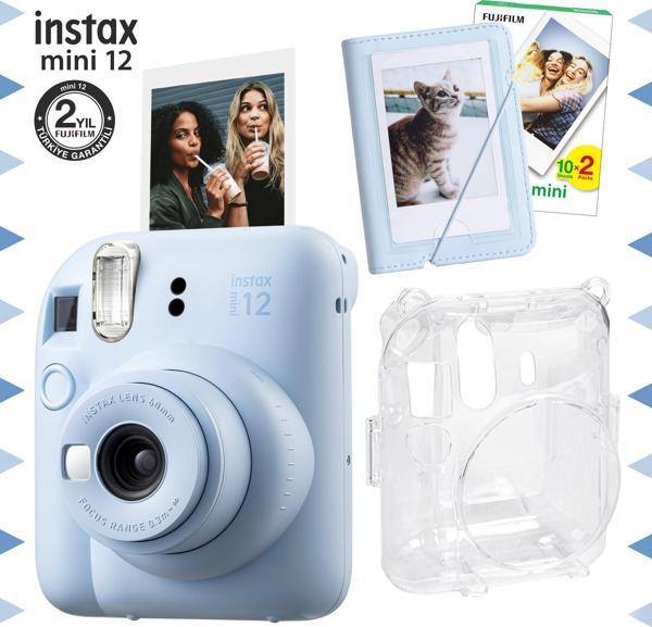 Instax mini 12 Mavi Fotoğraf Makinesi-20'li Film-Mini Albüm ve Şeffaf Kılıf Seti - Image 1