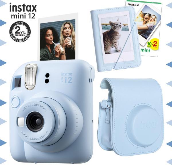 Instax mini 12 Mavi Fotoğraf Makinesi-20'lu Film-Mini Albüm ve Deri Kılıf Seti - Image 1