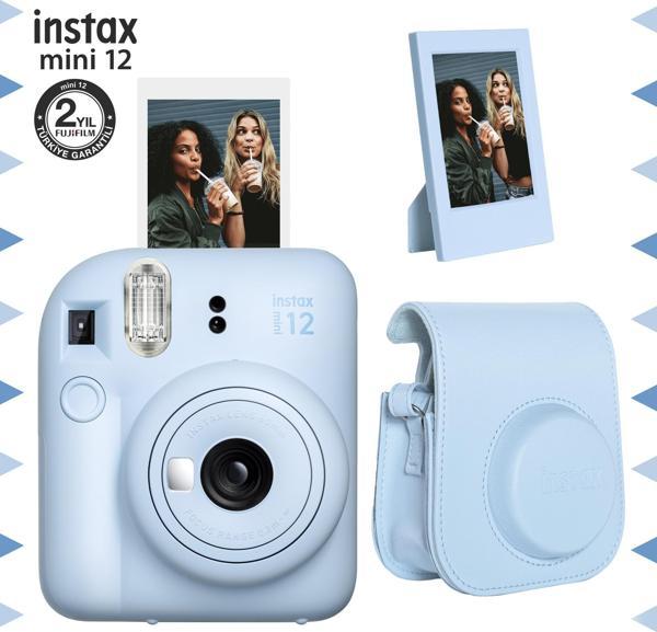 Instax mini 12 Mavi Fotoğraf Makinesi-Çerçeve ve Deri Kılıf Seti - Image 1