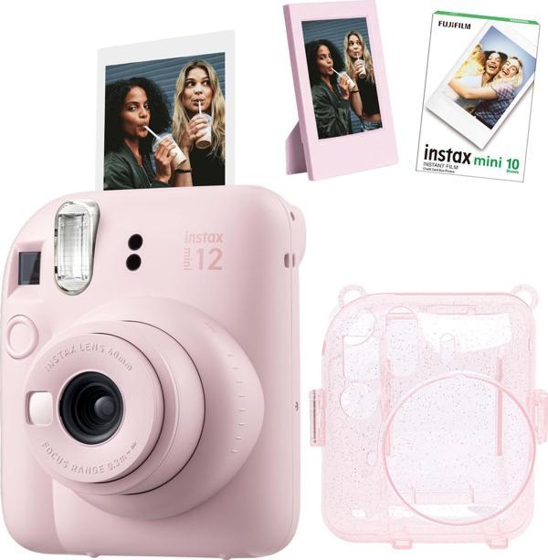 Instax mini 12 Pembe Fotoğraf Makinesi Simli Pleksi Kılıf Çerçeve ve 10'lu Film Hediye Seti-FOTSI001 - Image 1