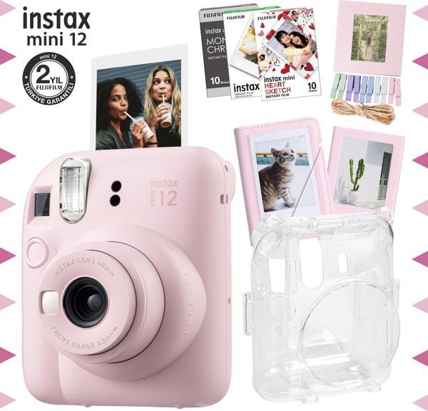 Instax mini 12 Pembe Fotoğraf Makinesi-30'lu Film-Albüm-Mandal-Çerçeve ve Kılıf Mega Set 3 - Image 1
