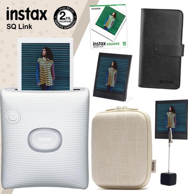 Instax SQ Link Beyaz Yazıcı 10lu Square Film Kılıf Albüm Pleksi Çerçeve ve Kıskaçlı Stand - Image 1