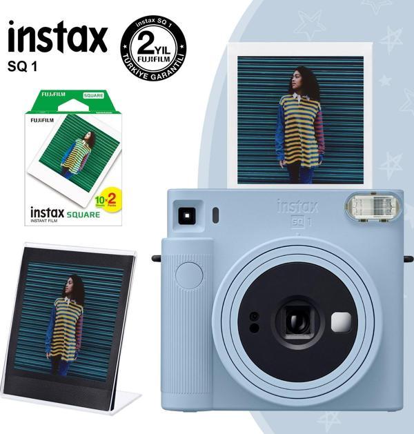 Instax SQ1 Buz Mavi Fotoğraf Makinesi 20li Kare Film ve Pleksi Çerçeve - Image 1