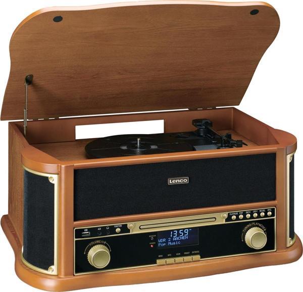 Lenco TCD-2571WD Ahşap Retro Bluetooth USB DAP FM Radyo CD Kaset Özellikli Pikap Plak Çalar - Image 1