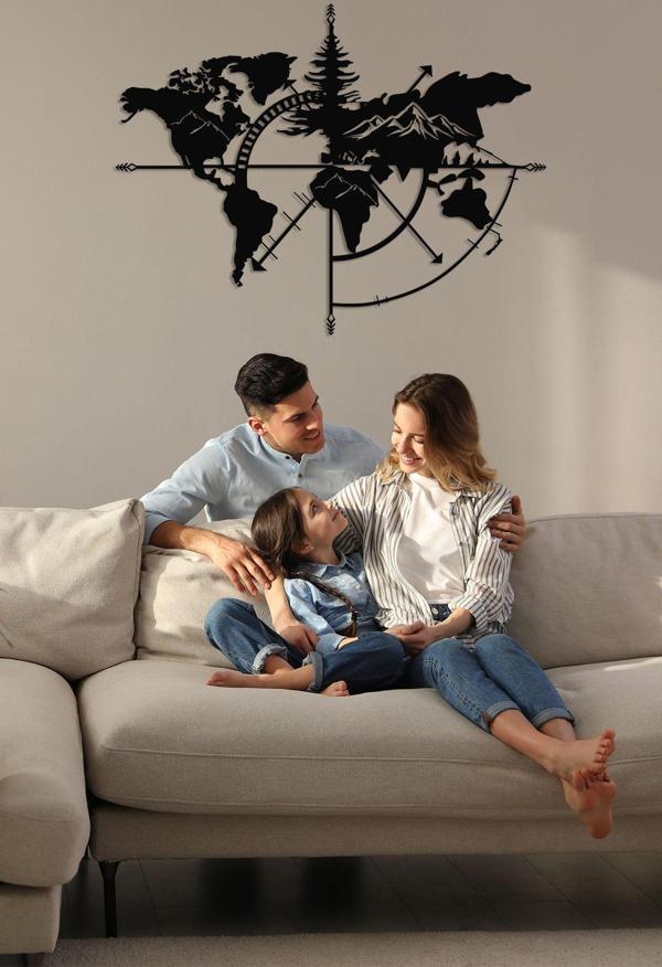 Dekadron Dağlı Dünya Haritası Metal Duvar Dekoru - Image 1