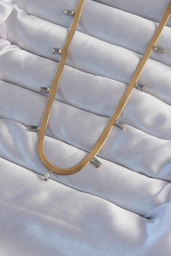 316L Çelik Gold Renk Baget Taşlı İtalyan Zincir Kolye - EBJ240822W26876 - Image 1