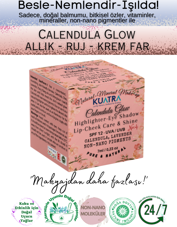 Kuatra Calendula Glow Doğal İçerikli Nemlendirici - Antioksidan Işıltı Veren Balm (Highlighter-Göz Farı-Allık-Ruj) 7ml - Image 1