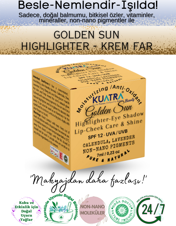 Kuatra Golden Sun Doğal İçerikli Nemlendirici Antioksidan Işıltı Veren Balm (Highlighter - Göz Farı- Aydınlatıcı) 7ml - Image 1