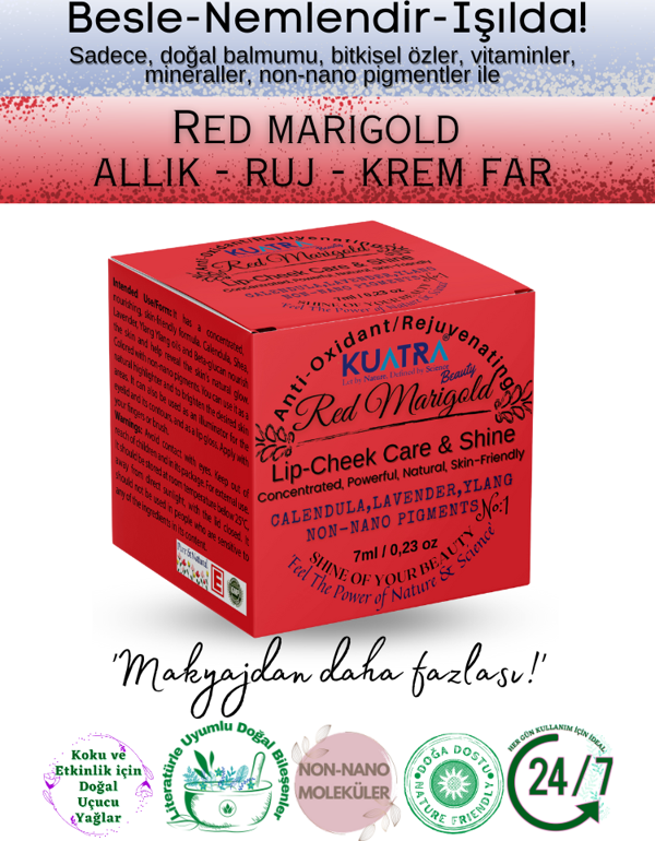 Kuatra Red Marigold Doğal İçerikli Nemlendirici - Antioksidan Işıltı Veren Balm (Ruj - Allık - Göz Farı) 7ml - Image 1