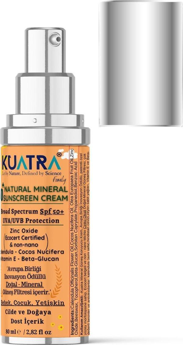 Kuatra SPF 50+ Doğal - Mineral - Nemlendirici Güneş Koruyucu Krem (Bebek-Çocuk-Yetişkin) 80ml - Image 1