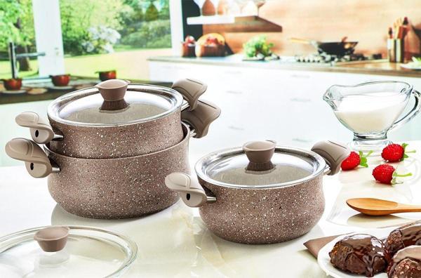 6 Parça Granit Güveç Set Sütlü Kahve - Image 1