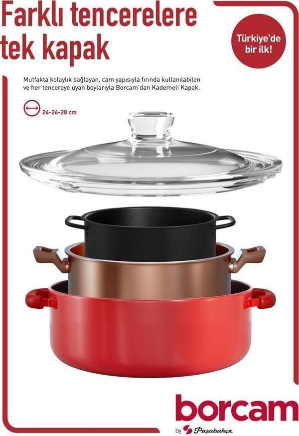 Paşabahçe Borcam Kapak 24-26-28 cm'lere Uygun Cam Tencere Kapağı - Image 1