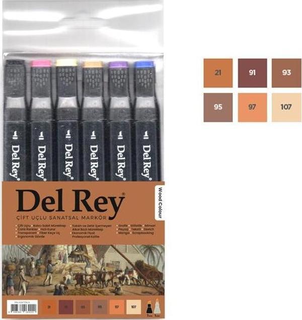 Del Rey Twın Marker Çift Uçlu Grafik Kalemi 6 Lı Ahşap Renkler - Image 1