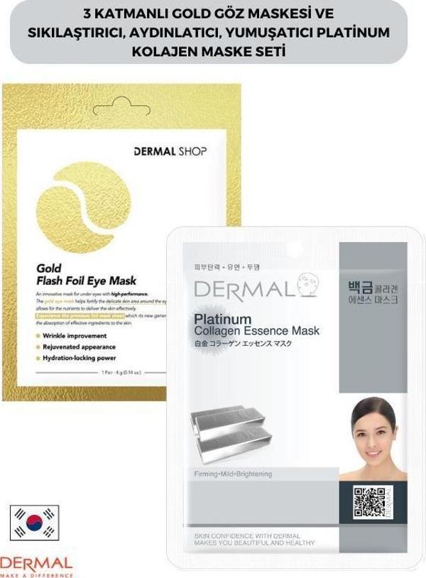 Dermal 3 Katmanlı Gold Göz Maskesi ve Sıkılaştırıcı, Aydınlatıcı, Yumuşatıcı Platinum Kolajen Maske Seti - Image 1