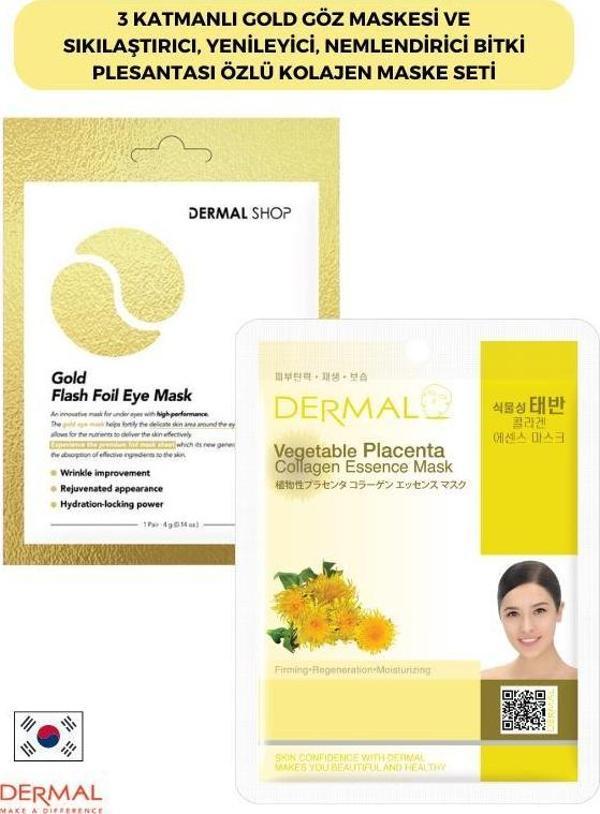 Dermal 3 Katmanlı Gold Göz Maskesi ve Sıkılaştırıcı, Yenileyici, Nemlendirici Bitki Plesantası Özlü Kolajen Maske Seti - Image 1