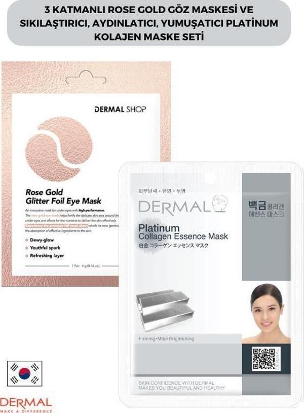Dermal 3 Katmanlı Rose Gold Göz Maskesi ve Sıkılaştırıcı, Aydınlatıcı, Yumuşatıcı Platinum Kolajen Maske Seti - Image 1