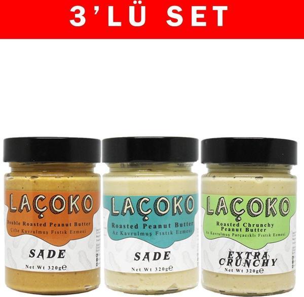 Laçoko 320 Gram Deneme Serisi Çifte Kavrulmuş Fıstık, Az Kavrulmuş Ve Az Kavrulmuş Parçacıklı Fıstık Ezmesi - Image 1