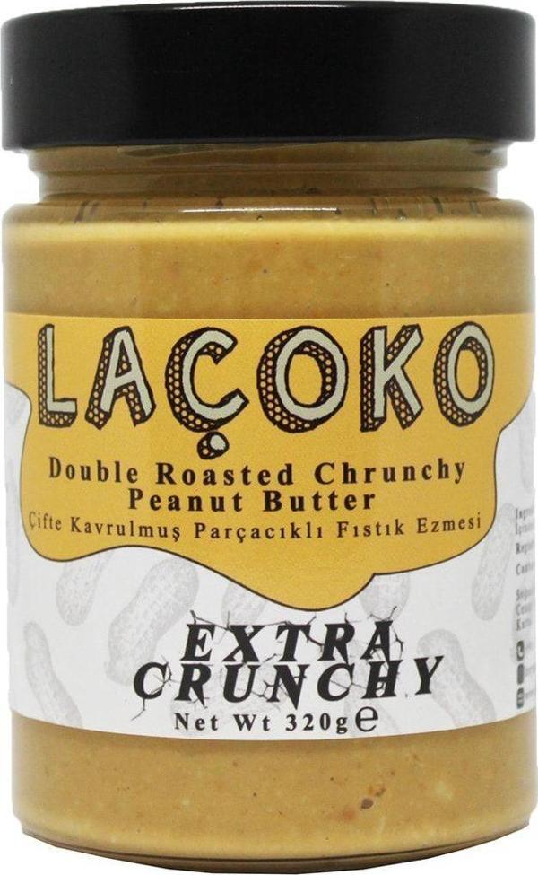 Laçoko 320 Gram Şekersiz, Katkısız, Glutensiz, Vegan, Doğal Çifte Kavrulmuş Parçacıklı Fıstık Ezmesi - Image 1