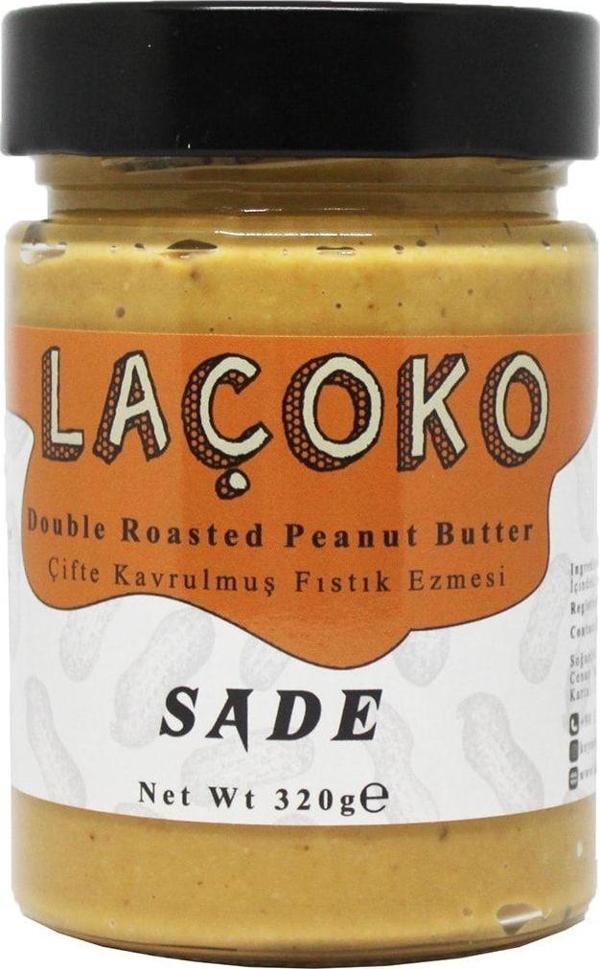 Laçoko 320 Gram Şekersiz, Katkısız, Glutensiz, Vegan, Doğal Çifte Kavrulmuş Yer Fıstığı Ezmesi - Image 1