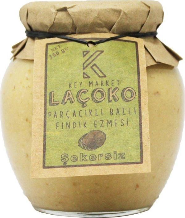 Key Market 350  gr Şekersiz, Katkısız, Glutensiz, Doğal Parçacıklı Ballı Fındık Ezmesi - Image 1