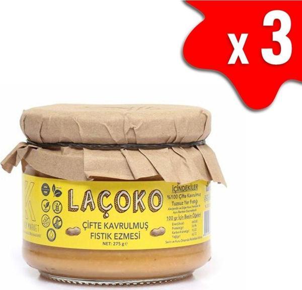 Laçoko 825 Gram Şekersiz, Katkısız, Glutensiz, Vegan, Doğal Çifte Kavrulmuş Yer Fıstığı Ezmesi - Image 1