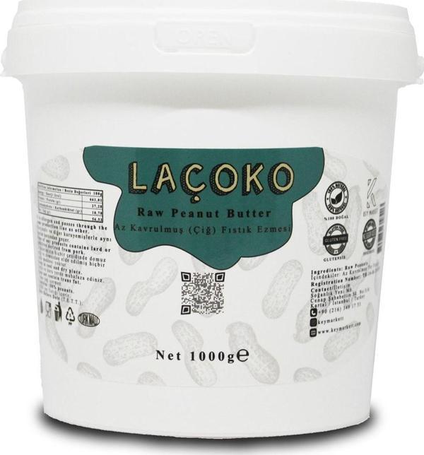 Laçoko 1 Kg Kova Şekersiz, Katkısız, Glutensiz, Vegan, Doğal Az Kavrulmuş (Çiğ) Yer Fıstığı Ezmesi - Image 1