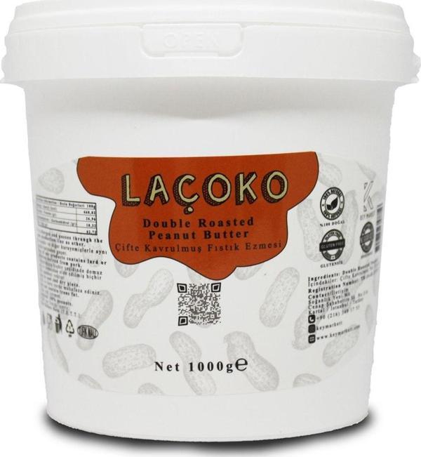 Laçoko 1 Kg Kova Şekersiz, Katkısız, Glutensiz, Vegan, Doğal Çifte Kavrulmuş Yer Fıstığı Ezmesi - Image 1