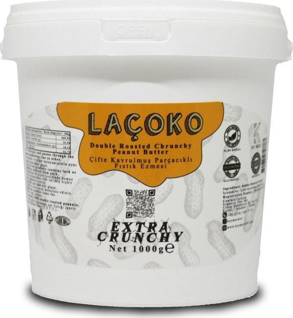 Laçoko 1 Kg Kova Şekersiz, Katkısız, Glutensiz, Vegan,Doğal Çifte Kavrulmuş Parçacıklı Fıstık Ezmesi - Image 1