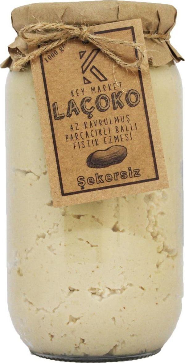 Laçoko 1 Kg Şekersiz, Katkısız, Glutensiz, Az Kavrulmuş (Çiğ) Parçacıklı Ballı Fıstık Ezmesi - Image 1