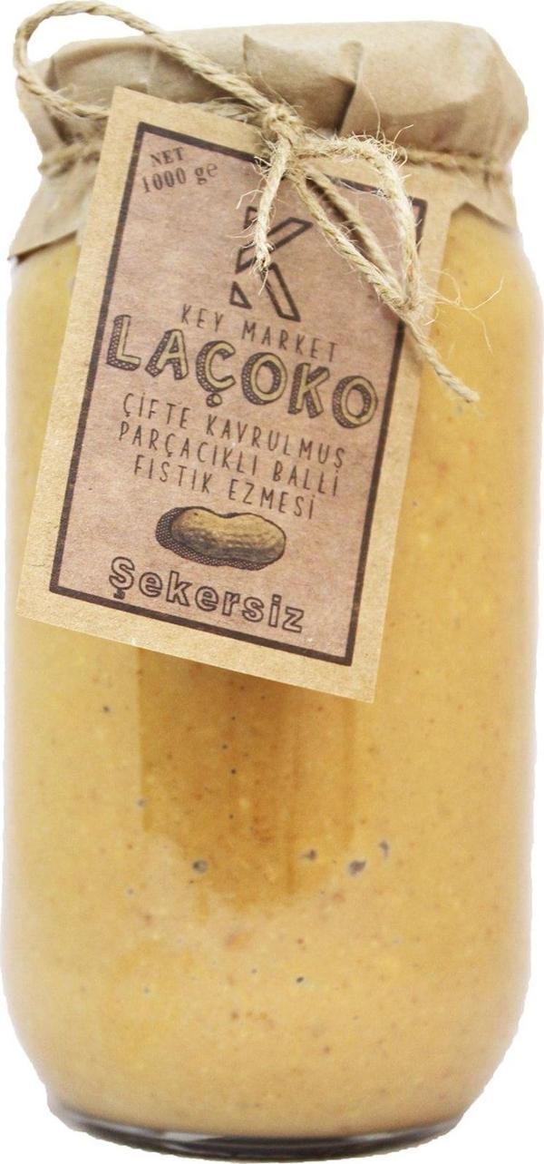 Laçoko 1 Kg Şekersiz, Katkısız, Glutensiz, Çifte Kavrulmuş Parçacıklı Ballı Fıstık Ezmesi - Image 1