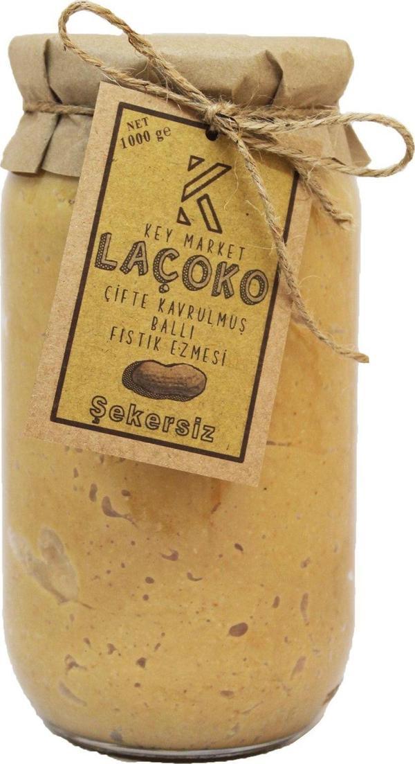 Laçoko 1 Kg Şekersiz, Katkısız, Glutensiz, Doğal Çifte Kavrulmuş Ballı Yer Fıstığı Ezmesi - Image 1