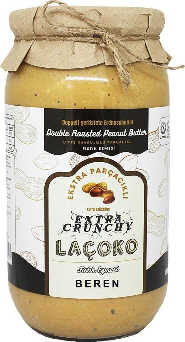 Laçoko 1kg İsme Özel Şekersiz,Glutensiz,Doğal Çifte Kavrulmuş Parçacıklı Extra Crunchy Fıstık Ezmesi - Image 1