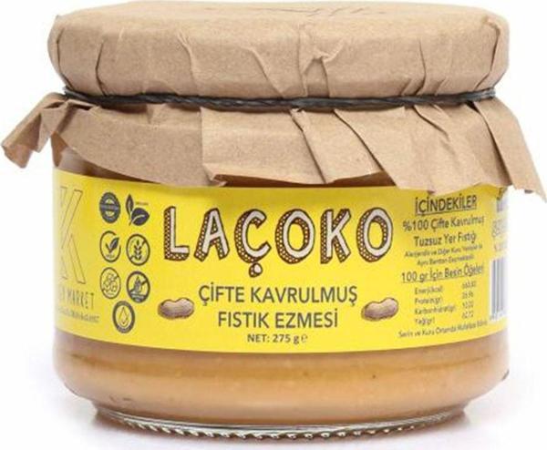Laçoko 275 Gram Şekersiz, Katkısız, Glutensiz, Vegan, Doğal Çifte Kavrulmuş Yer Fıstığı Ezmesi - Image 1