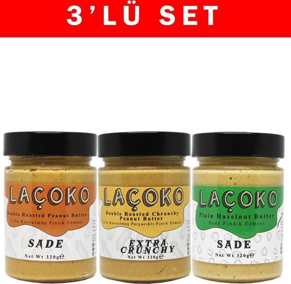 Laçoko 320 Gram Deneme Serisi Çifte Kavrulmuş ,Çifte Kavrulmuş Parçacıklı Fıstık Ve Sade Fındık Ezmesi - Image 1