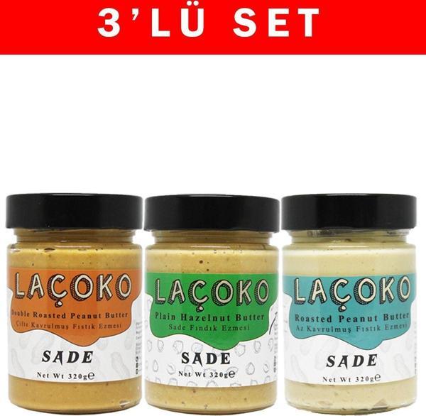 Laçoko 320 Gram Deneme Serisi Çifte Kavrulmuş Fıstık, Az Kavrulmuş Fıstık Ve Sade Fındık Ezmesi - Image 1