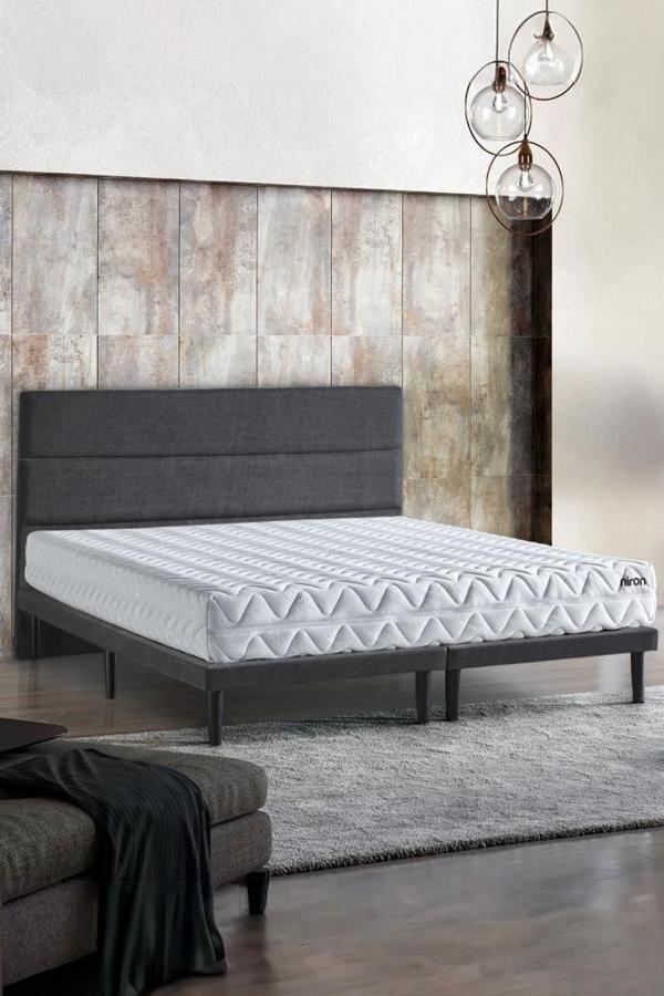 Niron Slim Pocket Yatak Seti 160x200 Çift Kişilik Paket Yaylı Yatak, Gri Metal Baza ve Başlık Takımı - Image 1