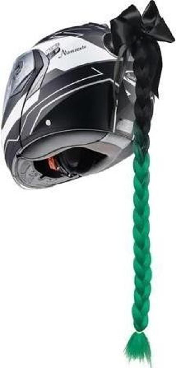 Tex Kask Süsü 5 Motosiklet Bisiklet Ve Kayak Kask Süsü Kalın Örgü At Kuyruğu Saç Yeşil Beyaz - Image 1