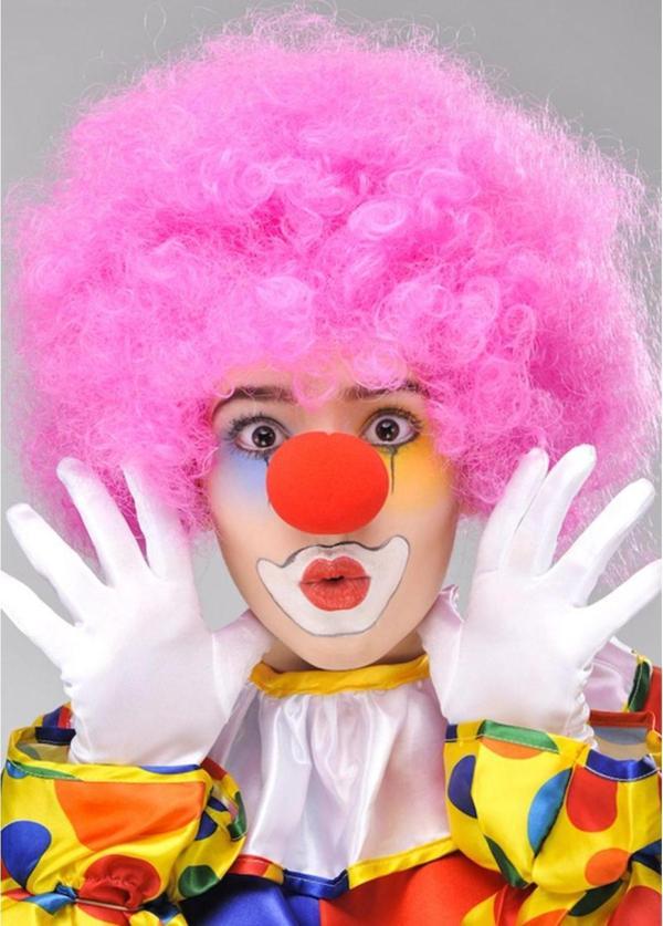 Pembe Renk Kıvırcık Afro Bonus Peruk Takma Saç ve Kırmızı Burun Seti - Image 1