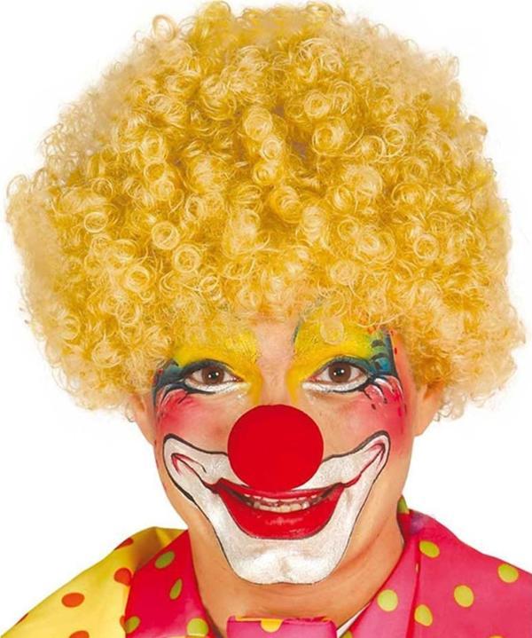 Sarı Renk Kıvırcık Afro Bonus Peruk Takma Saç ve Kırmızı Burun Seti - Image 1