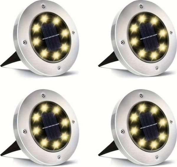 Solar Güneş Enerjili 8 Ledli Kazıklı Çim Zemin Bahçe Aydınlatma 3W Gün Işığı Sarı Led 4 Lü Set - Image 1