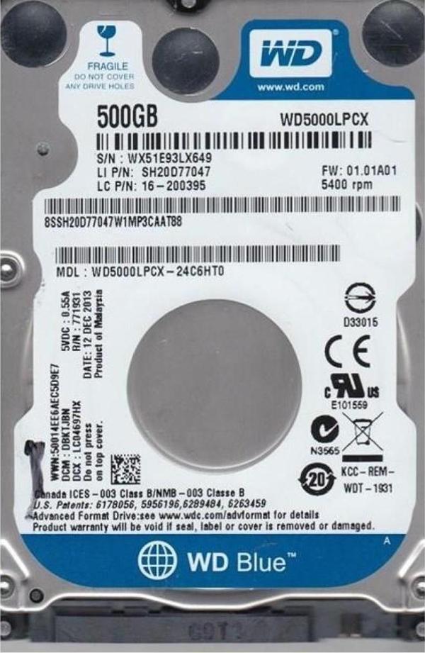 WD 500GB 2.5 5400Rpm 16MB SATA3 6Gb/s WD5000LPCX - Image 1