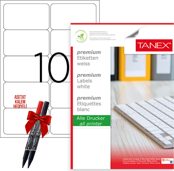 Tanex Tw-2010 99x57 mm Laser Etiket 100 Tabaka 2'li Asetat Kalem Hediyeli - Image 1