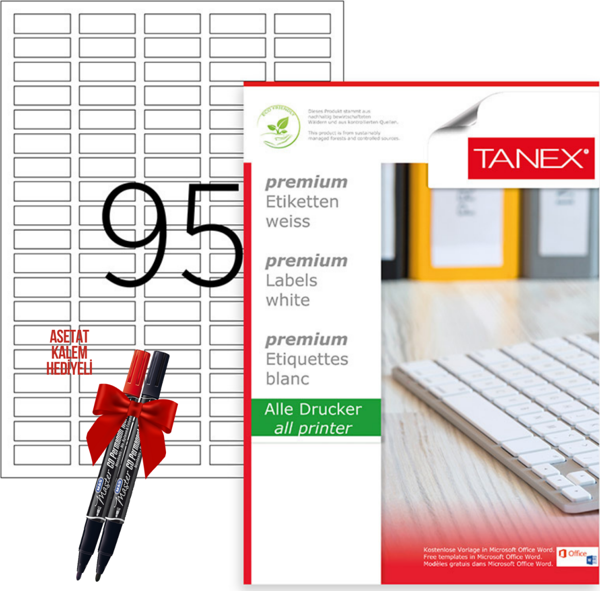 Tanex Tw-2095 30x12 mm Laser Etiket 100 Tabaka 2'li Asetat Kalem Hediyeli - Image 1