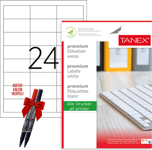 Tanex Tw-2533 64x33 mm Laser Etiket 100 Tabaka 2'li Asetat Kalem Hediyeli - Image 1