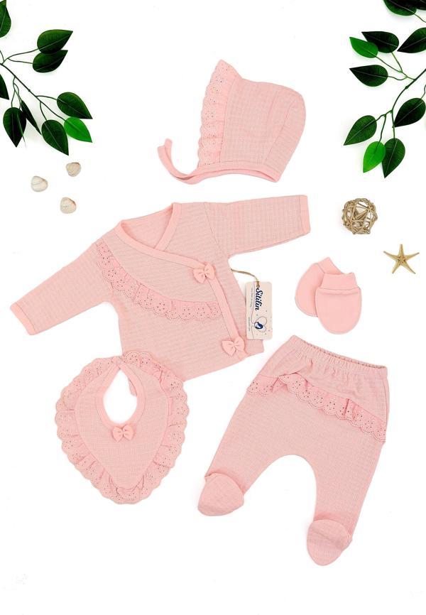 Kız Bebek 5 Li Hastane Çıkışı Fistolu Süslü Zıbın Seti STL6764 - Image 1