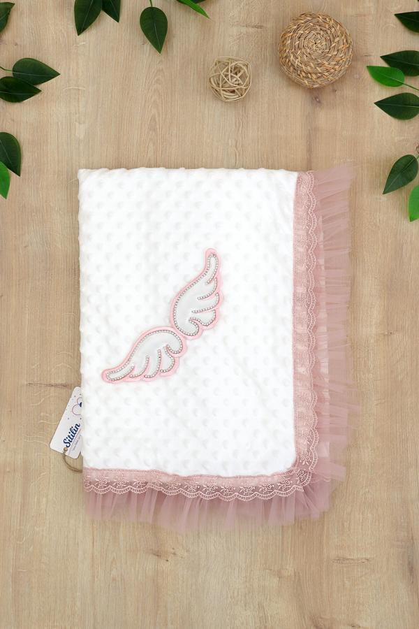 Kız Bebek Melek Kanatlı Süslü Lüks Nohut Kadife Battaniye STL6751 - Image 1