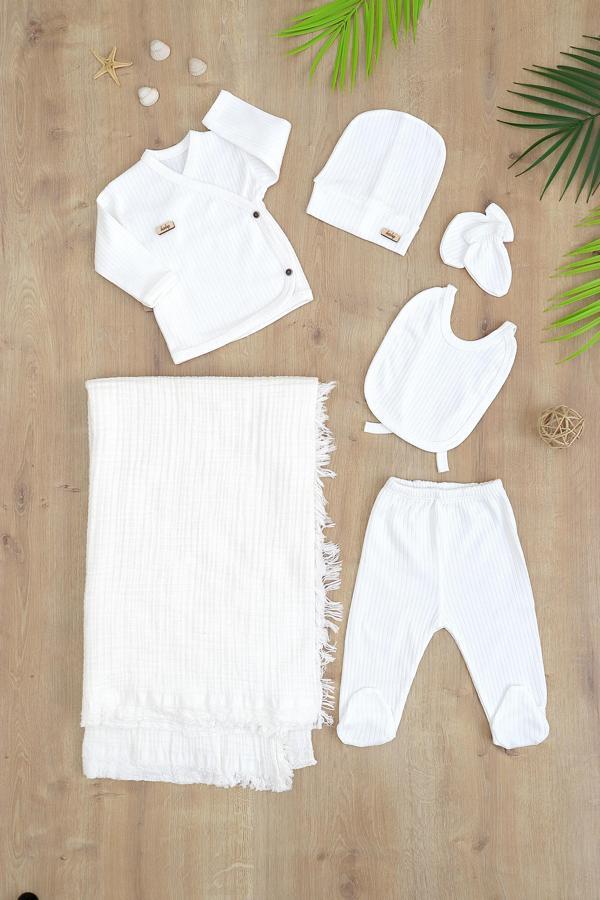 Kız Erkek Bebek Pamuk Kumaş Müslin Battaniyeli 6 Li Hastane Çıkışı Seti STL6746 - Image 1